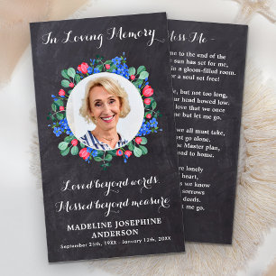 Foto Floral Rustic Memorial Prayer Card Funeral