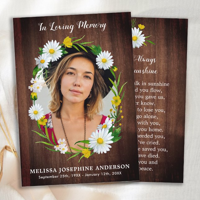 Foto Floral Rustic Memorial Prayer Card Funeral (Criador carregado)