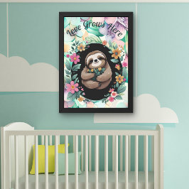 Foto Floral Sloth Love Cresce Aqui