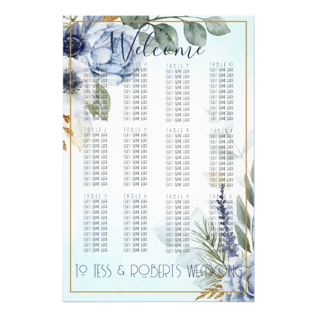 Foto Flores Azuis Gordas com Gráfico Dourado (Frente)