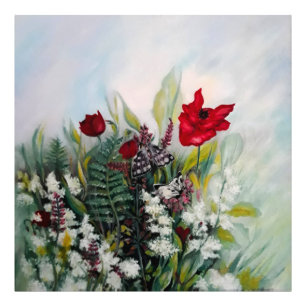 Foto Flores de primavera com papoila e borboletas