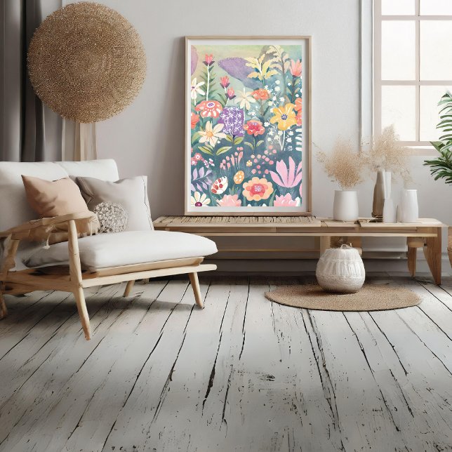 Foto Flores de Springtime por todo o Impressão Poster (Flowers All Over Watercolor - Spring Photo Print)