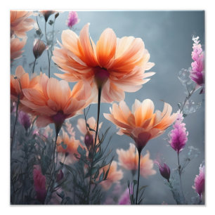 Foto Flores Laranja e Roxo num Campo