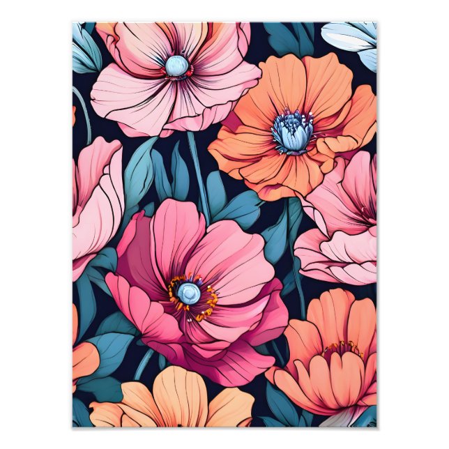 Foto Flores rosa e laranja em preto (Frente)