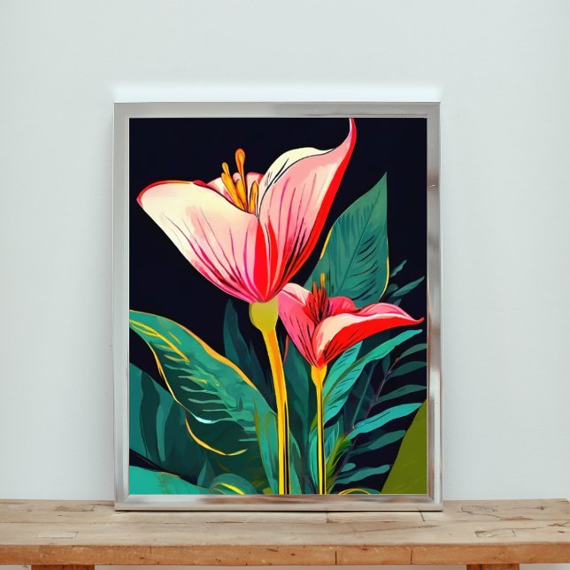 Foto Flores Vermelhas e Rosa em Greve a Preto (Criador carregado)