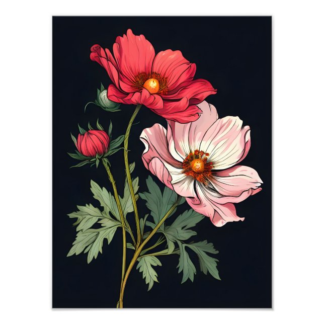 Foto Flores Vermelhas e Rosa em Greve a Preto (Frente)