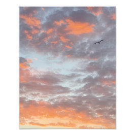 Foto Flying Bird in Pink Clouds Photo Print