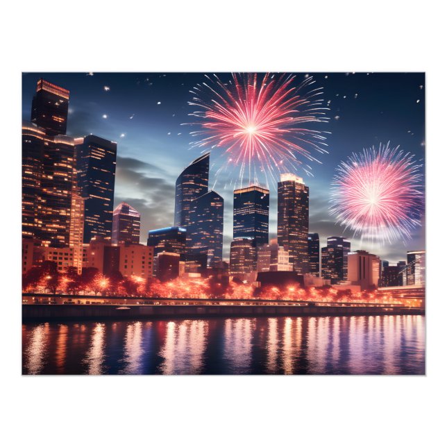 Foto Fogos de artifício na cidade noturna (Frente)
