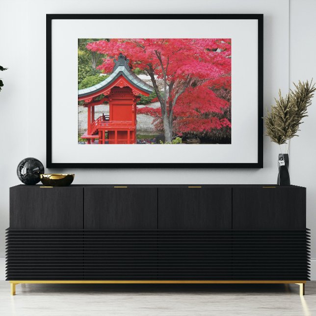 Foto Folhas de Mapeamento Vermelho Japonesas e Santuári (In Situ Framed)
