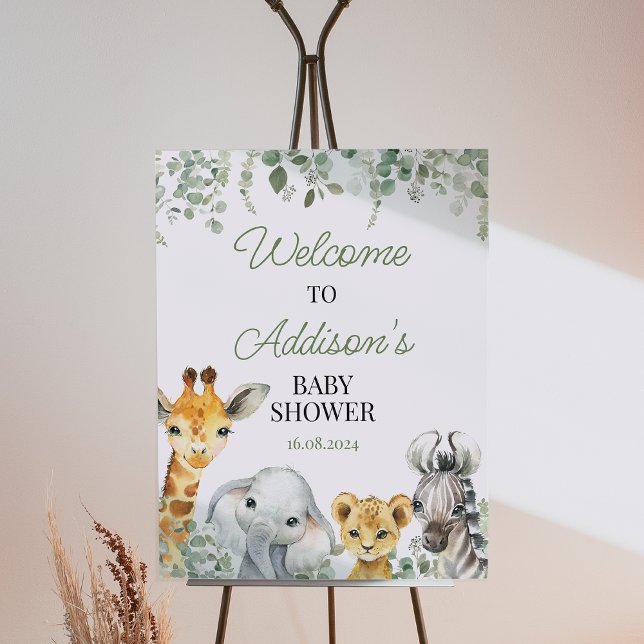 Foto Foliage Greenery Safari - Sinal de Boas-vindas do  (Greenery Safari Baby Shower Invitation, Foliage Safari Baby Shower Invite, Jungle Animals Themed, )