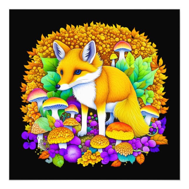 Foto Fox do outono em Cogumelos e Folhas de outono (Frente)