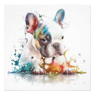 Foto Francês Buldogue Puppy Frenchie Watercolor