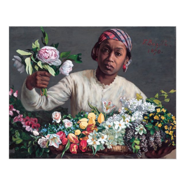 Foto Frederic Bazille - Jovem Mulher com Peonias (Frente)