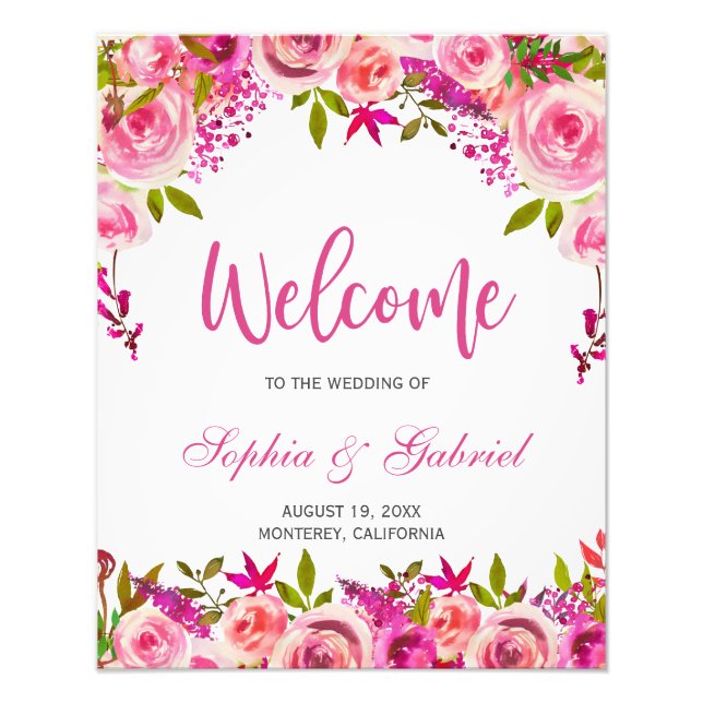 Foto Fuchsia Pink Floral Weding Poster (Frente)