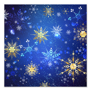 Foto Fundo Azul de NATAL com Flocos de Neve Dourados