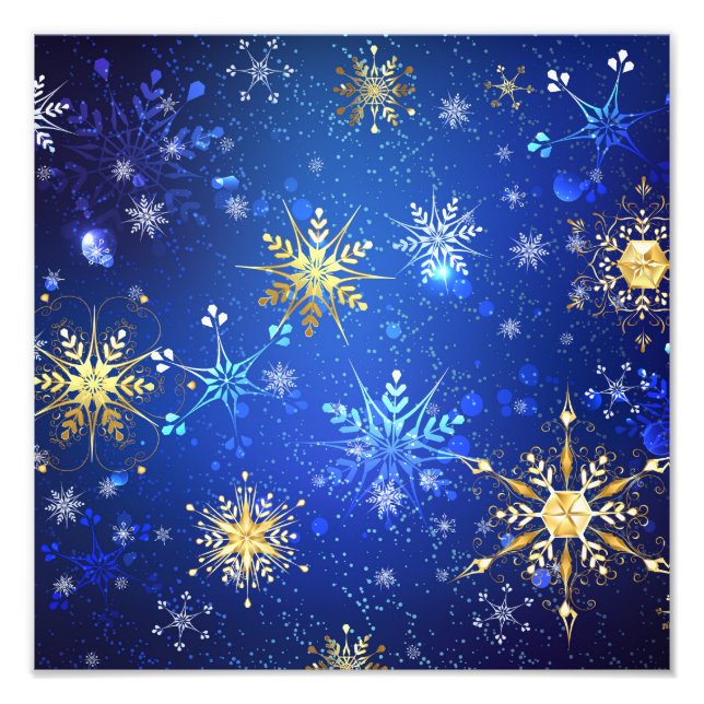 Foto Fundo Azul de NATAL com Flocos de Neve Dourados (Frente)