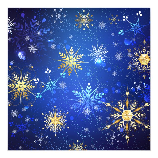 Foto Fundo Azul XMAS com Flocos de Neve Ouro (Frente)