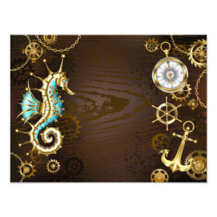 Foto Fundo de madeira com cavalo de mar mecânico