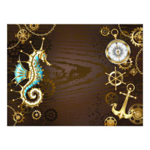 Foto Fundo de madeira com cavalo de mar mecânico