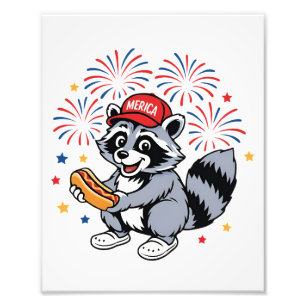 Foto Funny Raccoon 4 De Julho Patriótico Vermelho Verme