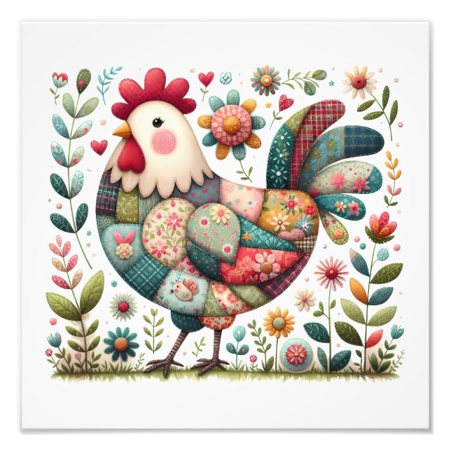 Foto Galo de Patchwork Folclórico com Acentos Florais (Frente)
