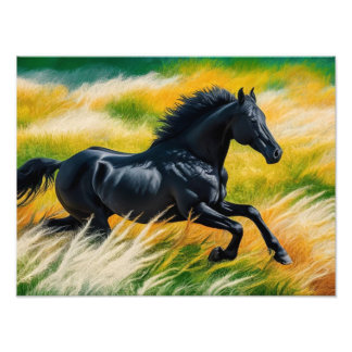 Foto Galopagem Graciosa de Cavalo Negro no Campo Vibran