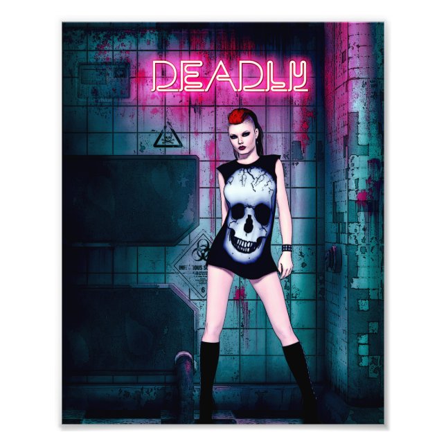 Foto Garota Caveira Punk Neon Mortal (Frente)