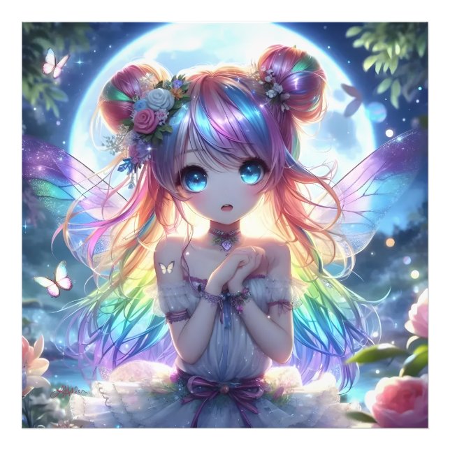 Foto Garota de Anime Cabelo Arco-íris Cantando Fada da  (Frente)