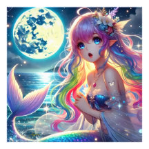 Garota de Anime Cantando Luar Pixie Sereia Arco-ír