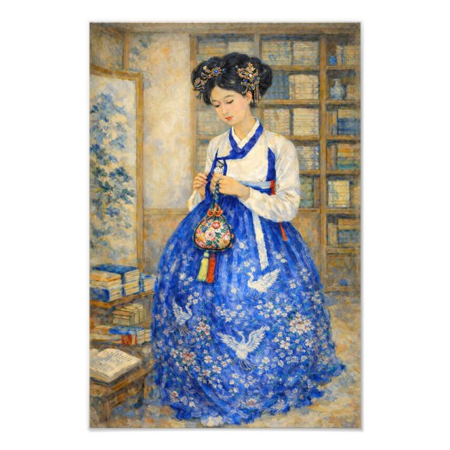 Foto Garota Elegante de Hanbok Coreano com Bolsa da Sor (Frente)