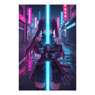 Foto Garota Samurai Cyberpunk Katana Neon Anime