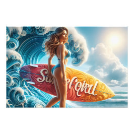 Foto Garota Surfista Confiante Caminhando pelas Ondas d