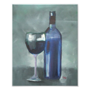 Foto Garrafa de vinho e pintura a óleo original de