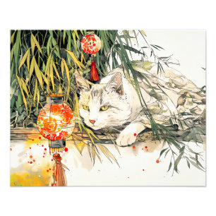 Foto Gata Geisha Branca em Floresta de Bambu Tinta Chin