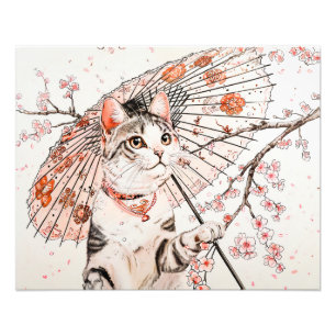 Foto Gata Geisha Graciosa com Guarda-Chuva Ornamentado