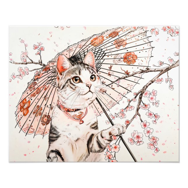 Foto Gata Geisha Graciosa com Guarda-Chuva Ornamentado  (Frente)