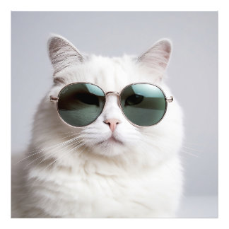 Foto Gato branco com óculos de sol, legal felino, adorá