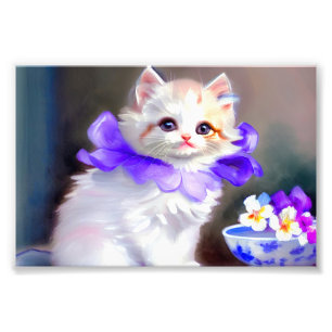 Foto Gato branco com pintura de colarinho de flores rox