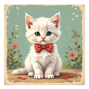 Foto Gato branco fofo e adorável com gravata borboleta