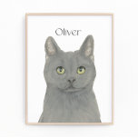 Foto Gato de Chartreux de Cinzas Personalizadas<br><div class="desc">Estou apaixonado por esta ilustração bizarra e detalhada de aquarela de um gato cartreux cinza! Personalize essas impressões de arte com seu nome ou monograma para complementar sua decoração e alterar fontes selecionando a opção "editar usando a ferramenta design" na personalização. Compre o resto da minha coleção para os mais...</div>