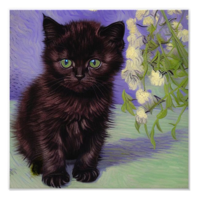 Foto Gato de estilo Van Gogh com Flores Brancas (Frente)