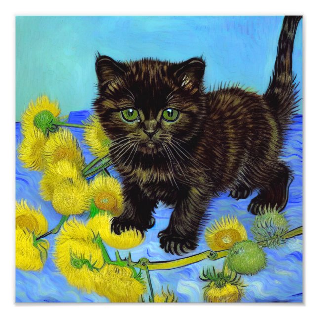 Foto Gato de estilo Van Gogh com Sunflower (Frente)