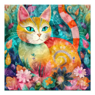 Foto Gato de Olho Verde Cercado por Arranjo de Flores