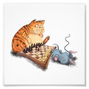 Foto Gato e Rato Tocando Cartoon de Xadrez Engraçando