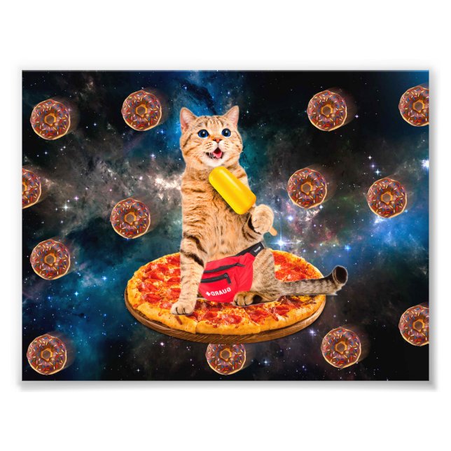 Foto Gato em pizza comendo gelo (Frente)