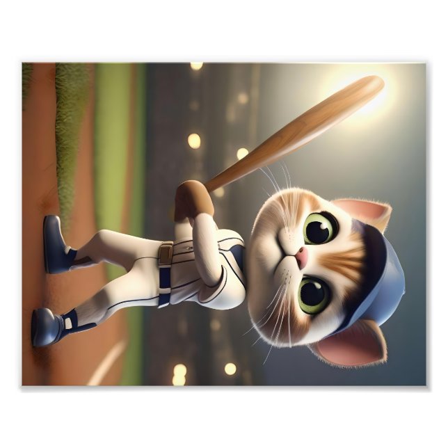 Foto Gato Engraçado De Beisebol Em 3D, (Frente)