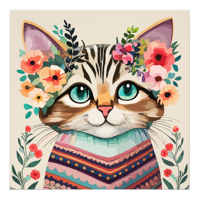 Foto Gato Fofo Aquarela Floral (Frente)