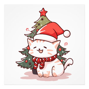 Foto Gato fofo vestindo chapéu de Papai Noel perto da á