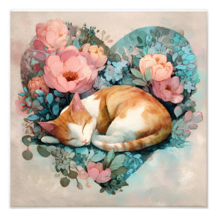 Foto Gato Gengibre Sonolento Sonhador Aquarela Floral