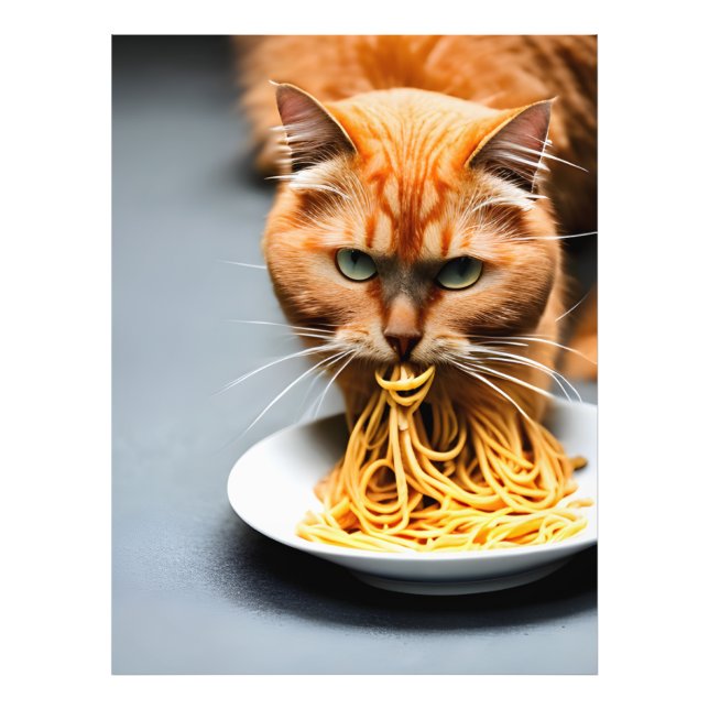 Foto Gato Laranja Comendo Espaguete (Frente)